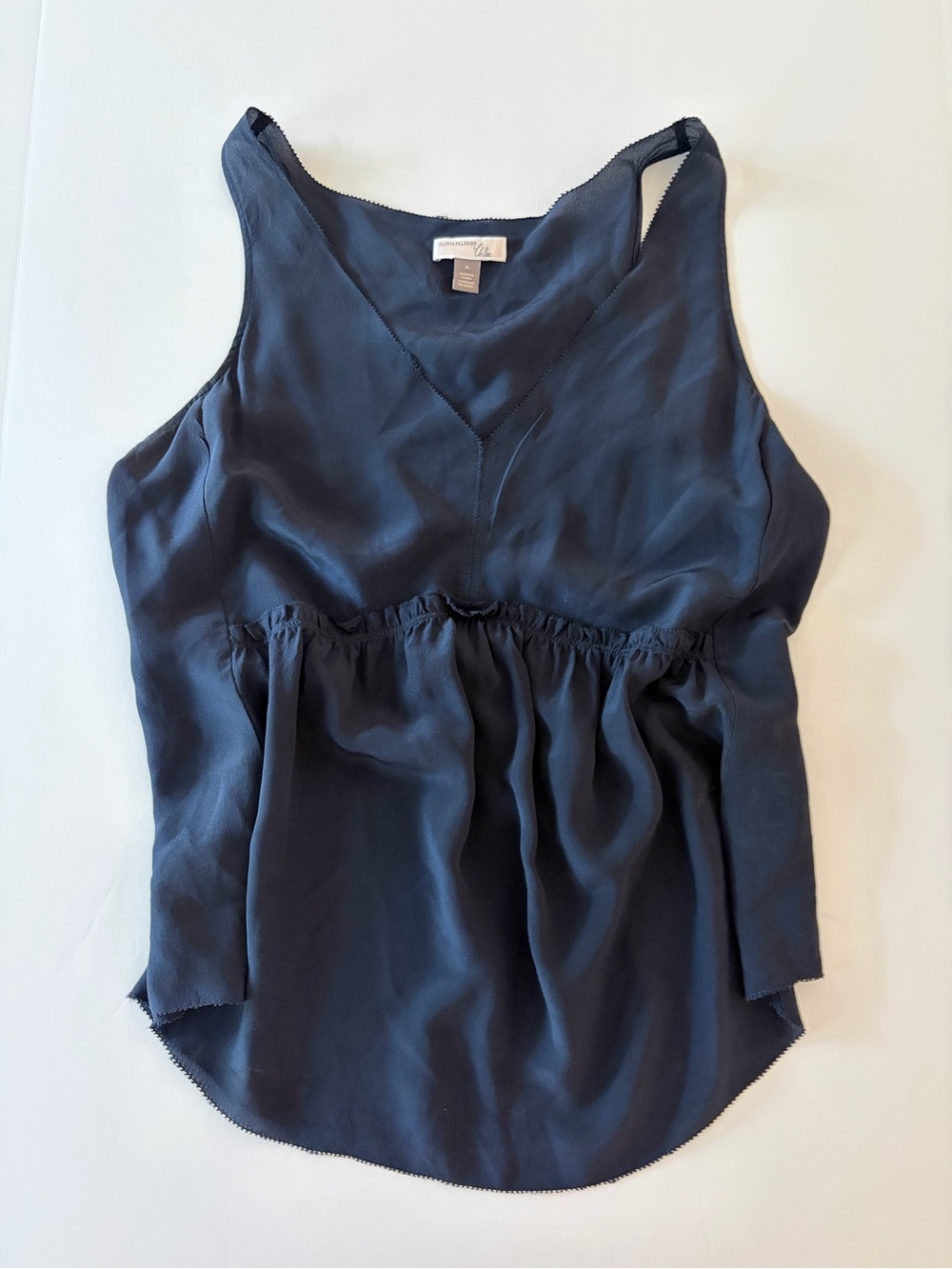 Olivia Palermo + Chelsea28 Collaboration Women's Navy Silk Tank Blouse Size M